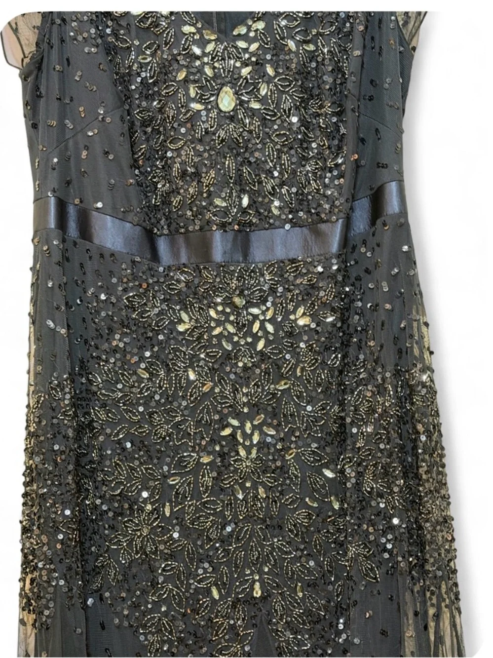 Adrianna Papell Women’s Midnight Beaded Cap Sleeve Formal Evening Gown Dress 14W